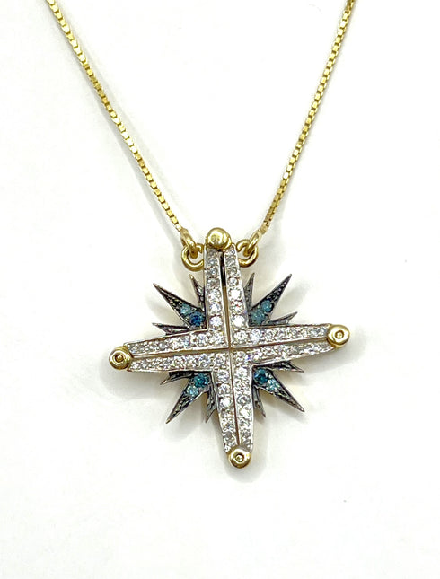 14K Gold & Black Diamond Star Of Bethlehem Opening Magnetic Necklace